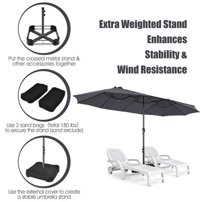 Double-Sided Patio Umbrella with Hand-Crank System and Enhanced Base for Residential and Commercial Use -Dark Grey