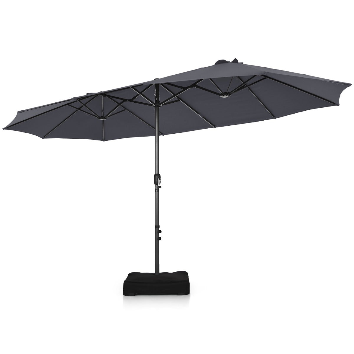 Double-Sided Patio Umbrella with Hand-Crank System and Enhanced Base for Residential and Commercial Use -Dark Grey