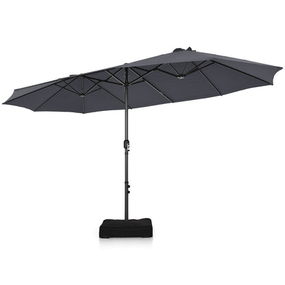 Double-Sided Patio Umbrella with Hand-Crank System and Enhanced Base for Residential and Commercial Use -Dark Grey