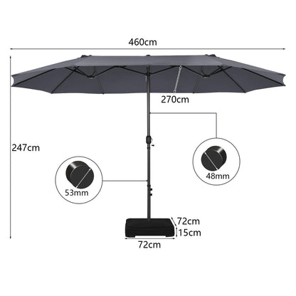 Double-Sided Patio Umbrella with Hand-Crank System and Enhanced Base for Residential and Commercial Use -Dark Grey