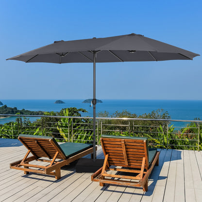 Double-Sided Patio Umbrella with Hand-Crank System and Enhanced Base for Residential and Commercial Use -Dark Grey