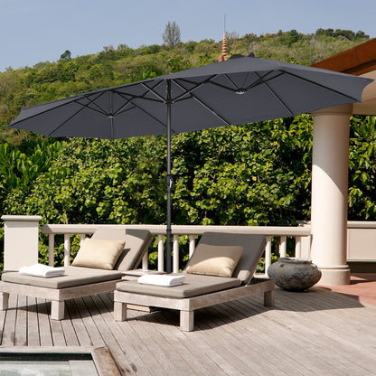 Double-Sided Patio Umbrella with Hand-Crank System and Enhanced Base for Residential and Commercial Use -Dark Grey