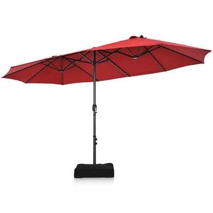 Costway Double-Sided Patio Umbrella with Hand-Crank System and Enhanced Base for Residential and Commercial Use-Wine
