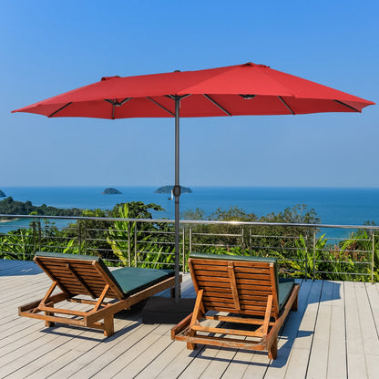 Costway Double-Sided Patio Umbrella with Hand-Crank System and Enhanced Base for Residential and Commercial Use-Wine
