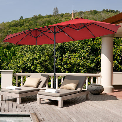 Costway Double-Sided Patio Umbrella with Hand-Crank System and Enhanced Base for Residential and Commercial Use-Wine