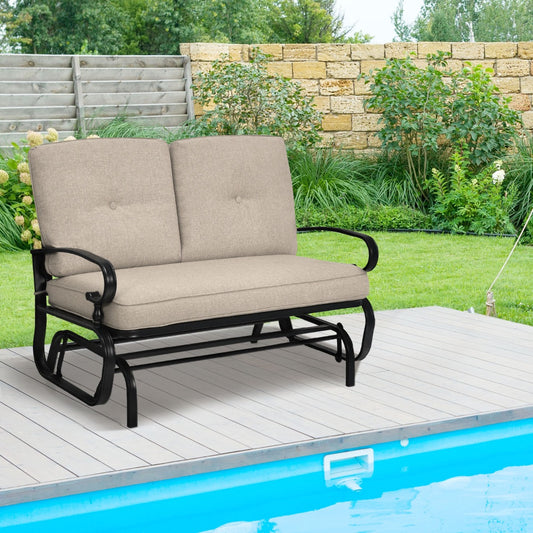 Costway 2 Seats Swing Glider Chair with Cushions for Outdoor-Beige