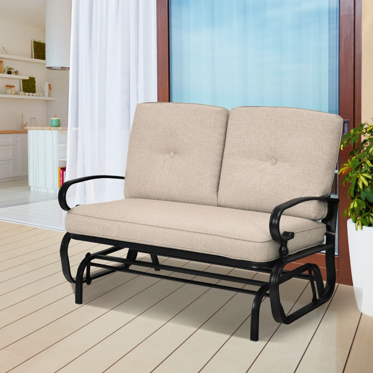 Ergonomic backrest and curved armrests offer cozy support for the body during outdoor leisure