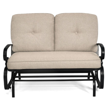 Distinctive gourd-shaped side decorations give this outdoor loveseat an elegant appearance