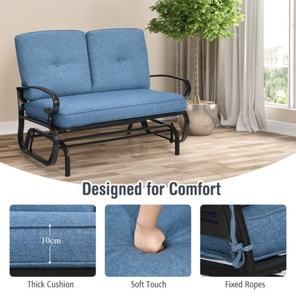 Costway 2 Seats Swing Glider Chair with Cushions for Outdoor-Blue
