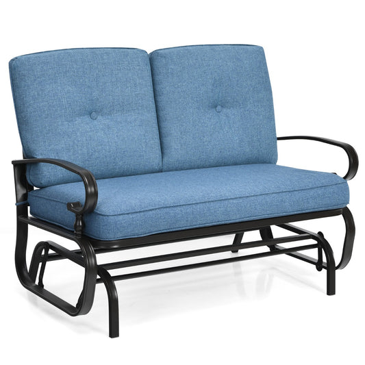 Costway 2 Seats Swing Glider Chair with Cushions for Outdoor-Blue