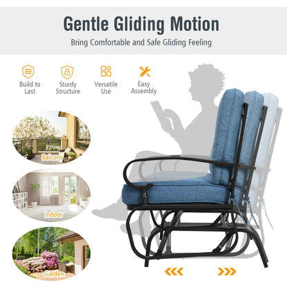 Costway 2 Seats Swing Glider Chair with Cushions for Outdoor-Blue