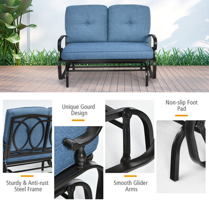 Costway 2 Seats Swing Glider Chair with Cushions for Outdoor-Blue