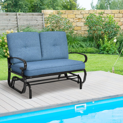 Costway 2 Seats Swing Glider Chair with Cushions for Outdoor-Blue