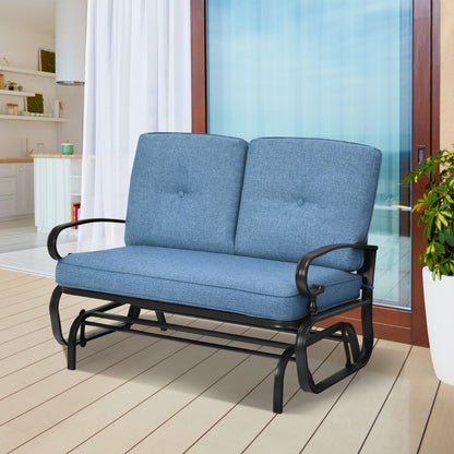 Costway 2 Seats Swing Glider Chair with Cushions for Outdoor-Blue