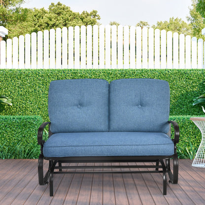 Costway 2 Seats Swing Glider Chair with Cushions for Outdoor-Blue