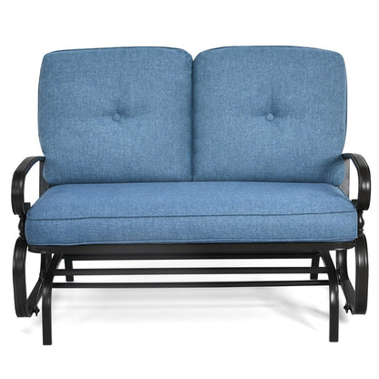 Costway 2 Seats Swing Glider Chair with Cushions for Outdoor-Blue