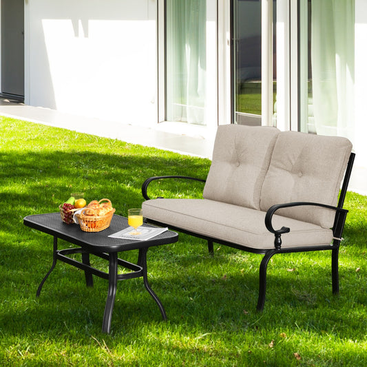 Costway 2 Pieces Outdoor Conversation Set with Ergonomic Backrest & Armrest for Balcony & Poolside Beige