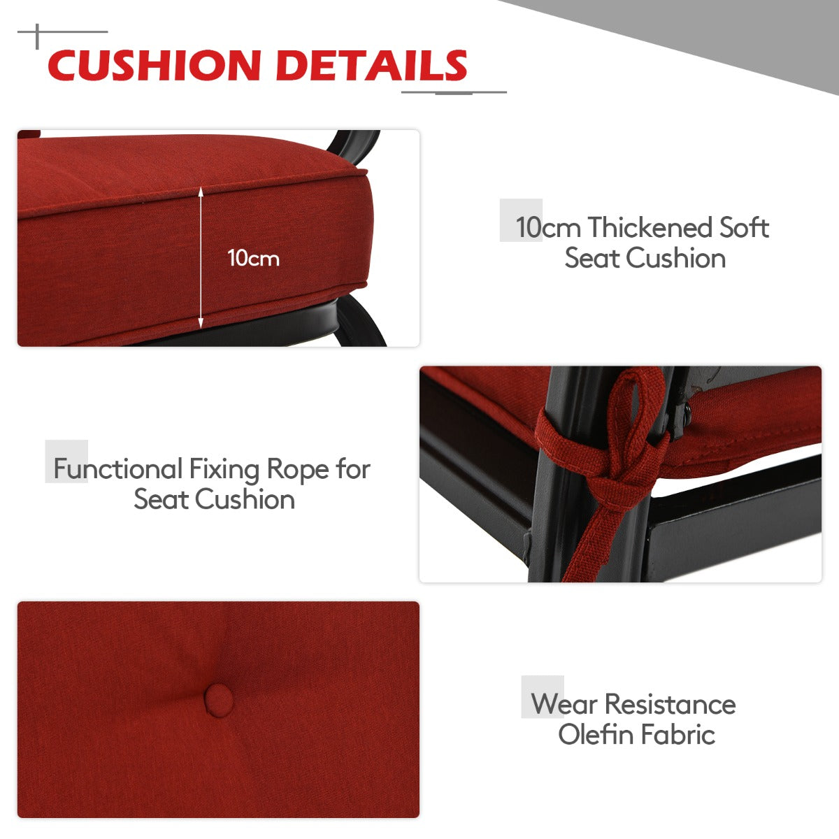 Costway 2 Pieces Outdoor Conversation Set with Ergonomic Backrest & Armrest for Balcony & Poolside Red