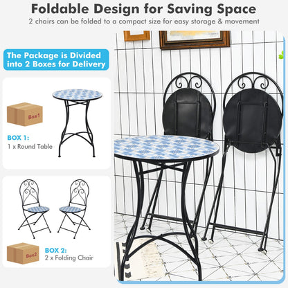 Floral mosaic patio furniture creates an elegant outdoor seating area for relaxing with family or friends