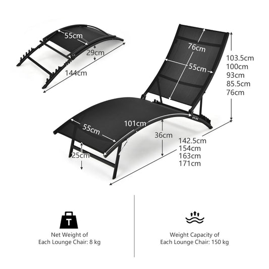 Two outdoor chaise lounge chairs with breathable quick-drying fabric for poolside relaxation