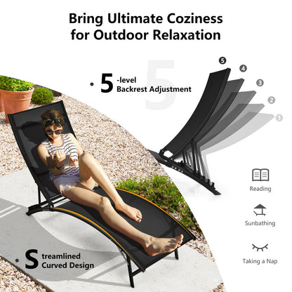 Costway 2 Pieces Patio Folding Chaise Lounge Chair Recliner for Outdoor