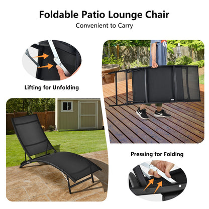 Costway 2 Pieces Patio Folding Chaise Lounge Chair Recliner for Outdoor