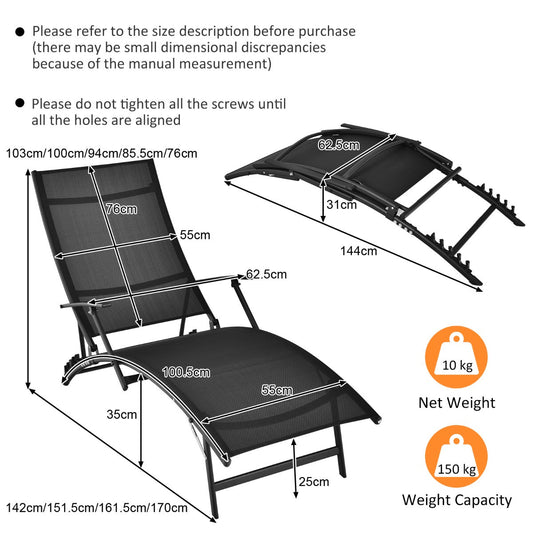 Two-piece outdoor chaise lounge set features ergonomic armrests and curved support for comfortable relaxation