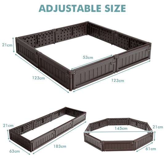 Weather-resistant HDPE raised garden bed with flexible panels for rectangular, square, or octagonal layouts