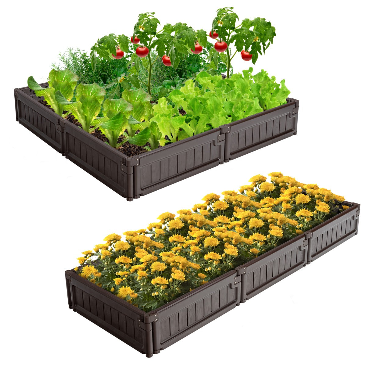 Weather-resistant modular planter box offering practical gardening space and attractive outdoor decoration