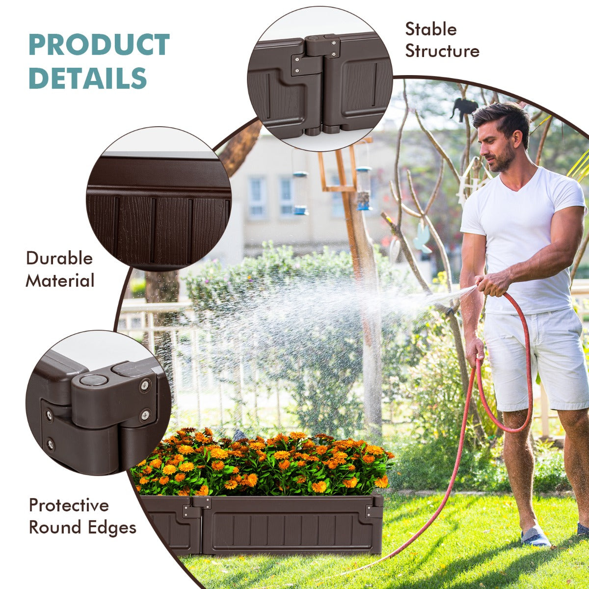 Weather-resistant modular planter box offering practical gardening space and attractive outdoor decoration
