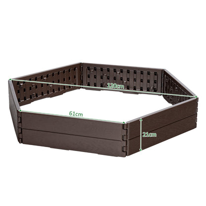 Six-panel raised garden bed creates rectangular or hexagonal planting layouts for flexible outdoor gardening