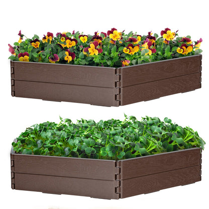 Raised garden planter helps organize plants in patios, yards, greenhouses, and home gardens
