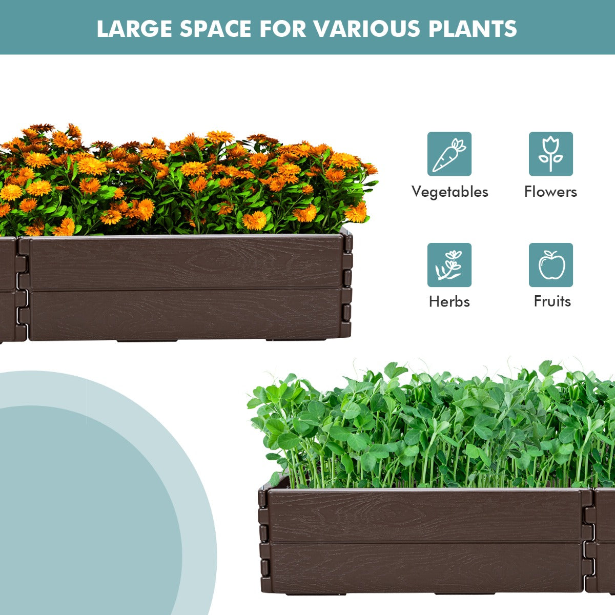 Durable bottomless garden bed supports healthy root development and prevents excessive water accumulation