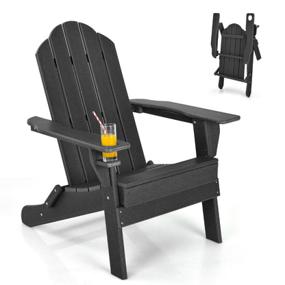 Costway Folding Adirondack Chair with Cup Holder for Outdoor-Black