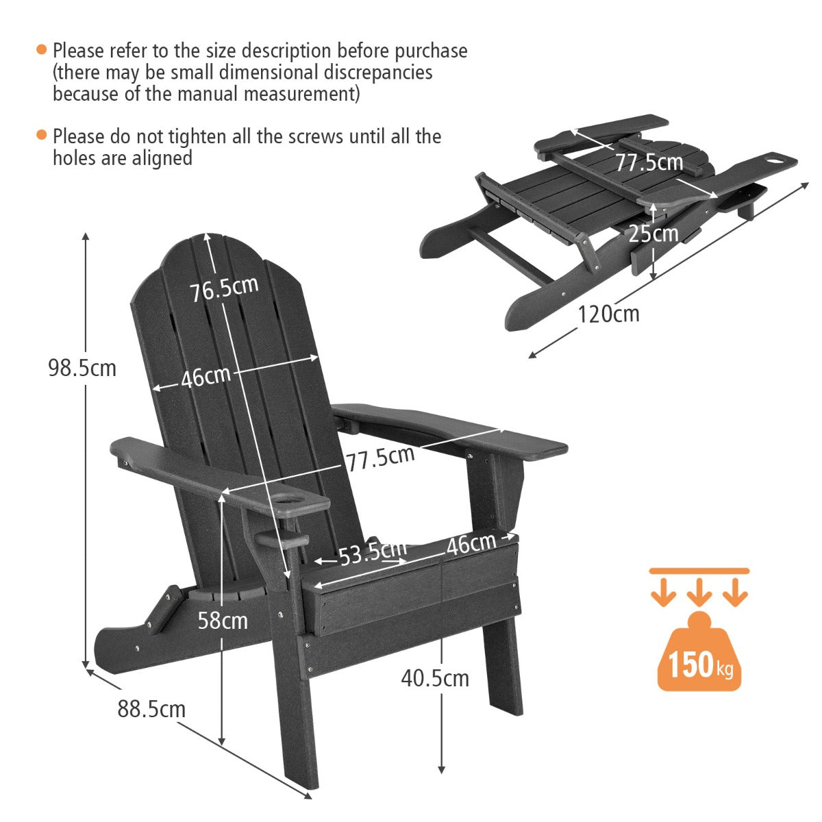 Costway Folding Adirondack Chair with Cup Holder for Outdoor-Black