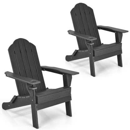 Costway Folding Adirondack Chair with Cup Holder for Outdoor-Black