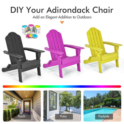 Costway Folding Adirondack Chair with Cup Holder for Outdoor-Black