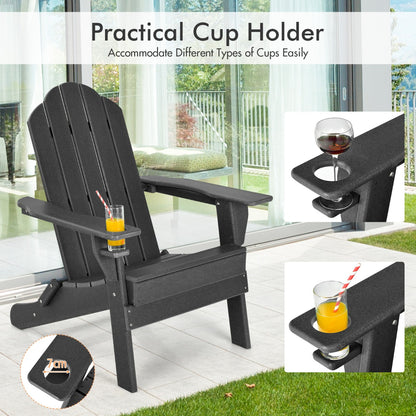 Costway Folding Adirondack Chair with Cup Holder for Outdoor-Black