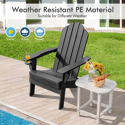 Costway Folding Adirondack Chair with Cup Holder for Outdoor-Black