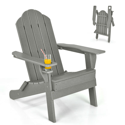 Costway Folding Adirondack Chair with Cup Holder for Outdoor-Grey