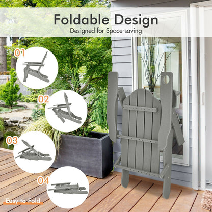 Costway Folding Adirondack Chair with Cup Holder for Outdoor-Grey