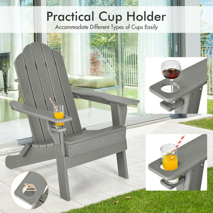 Costway Folding Adirondack Chair with Cup Holder for Outdoor-Grey