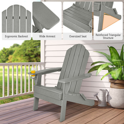 Costway Folding Adirondack Chair with Cup Holder for Outdoor-Grey