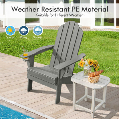 Costway Folding Adirondack Chair with Cup Holder for Outdoor-Grey