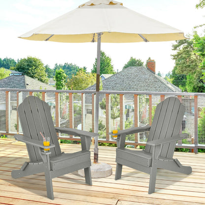 Costway Folding Adirondack Chair with Cup Holder for Outdoor-Grey