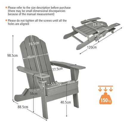 Costway Folding Adirondack Chair with Cup Holder for Outdoor-Grey