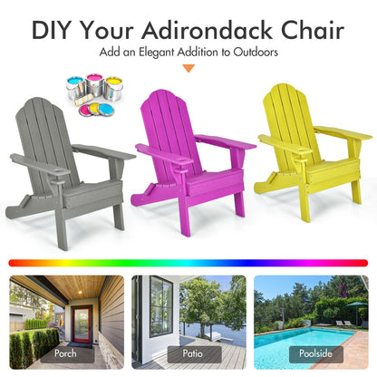Costway Folding Adirondack Chair with Cup Holder for Outdoor-Grey