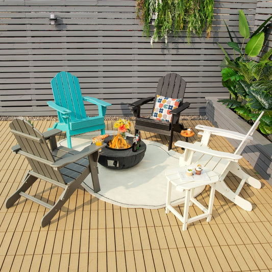 Costway Folding Adirondack Chair with Cup Holder for Outdoor-Grey