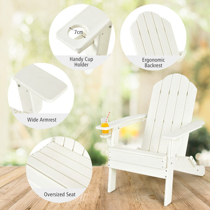 Folding Adirondack Chair with Cup Holder for Outdoor-White-2 pieces