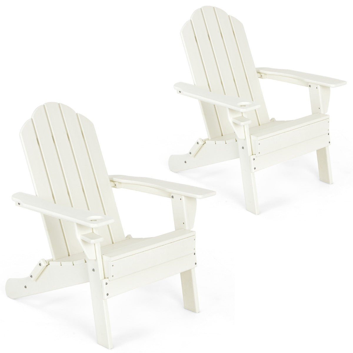 Folding Adirondack Chair with Cup Holder for Outdoor-White-2 pieces